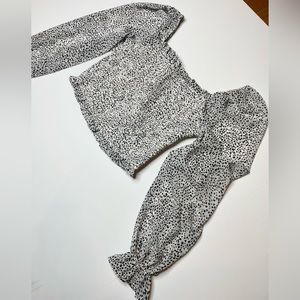 Japna - White Polka Dot Crop Top w/ Long Sheer Sleeves (M)